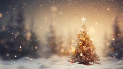 Obraz na płótnie Canvas a small christmas tree in the snow with a star on top. generative ai