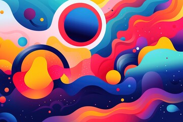 Mesmerizing abstract landscape with swirling colors, celestial orbs, and cascading waves