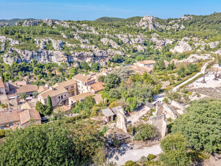 Fototapeta na wymiar Aerial view of the city and the castle of Les Beaux de Provence, South of France