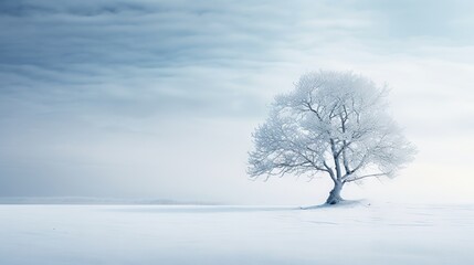 Fototapeta na wymiar a lone tree stands alone in a snowy field with a blue sky in the background. generative ai