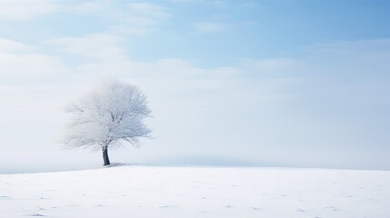 Fototapeta na wymiar a lone tree stands alone in a snowy field on a sunny day. generative ai