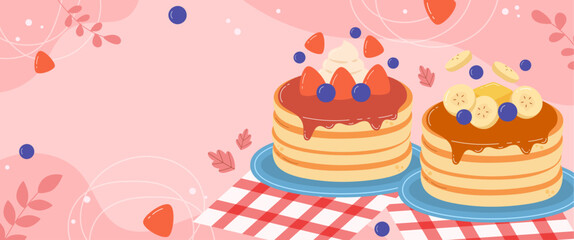 Flat design of cute pancake day banner