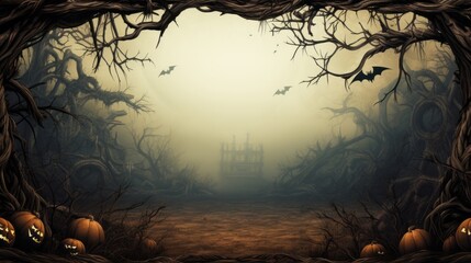 Illustration of a spooky Halloween themed background created with Generative AI technology - obrazy, fototapety, plakaty