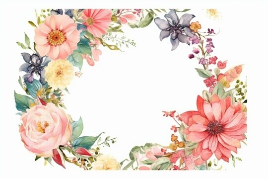 Greeting card frame adorned with flowers. Generative AI