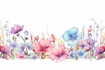 Pastel delicate flower banner. Isolated illustration on white background. Generative AI