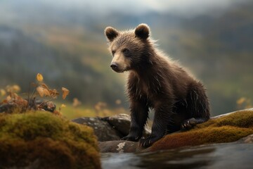 young bear in the highland. Generative AI