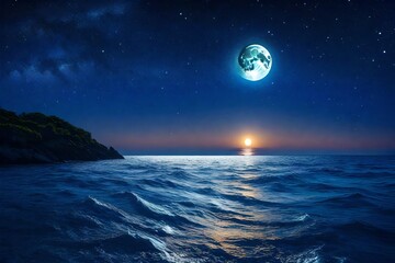 Naklejka na ściany i meble full moon over sea