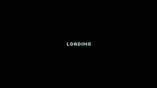 Loading text animation with Glitch and VHS Noise effect on a letters on Black Background