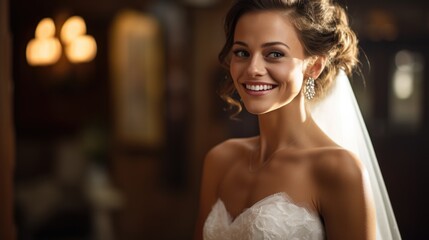 Fototapeta premium Portrait of a beautiful bride. Female beauty, relationships, wedding ceremony.