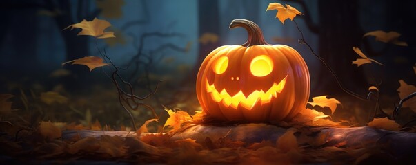 Fun cute Halloween pumpkin. Children's illustration. Generative AI.