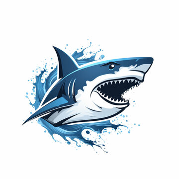 Logo of a shark with abstract water and white background