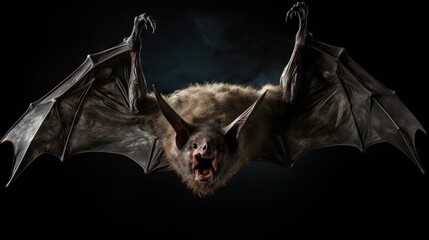  a bat with its mouth open and it's wings wide open.  generative ai