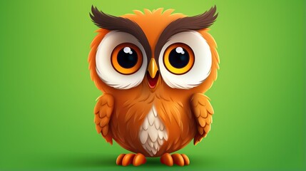  an orange owl with big eyes sitting on a green background.  generative ai