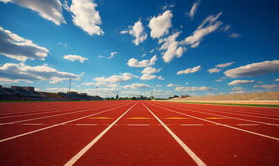 A vibrant athletics track and field