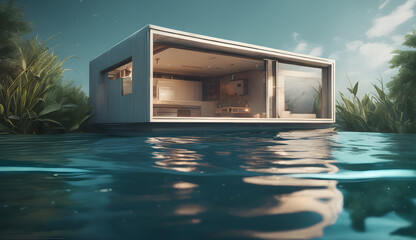 modern architecture small house underwater, concept Constructions and Architecture, generative ai
