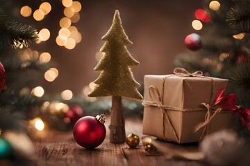 Fototapeta na wymiar A vibrant ensemble of Christmas treasures—tree, ornaments, and gifts. A joyful celebration, capturing the spirit of the holiday season.