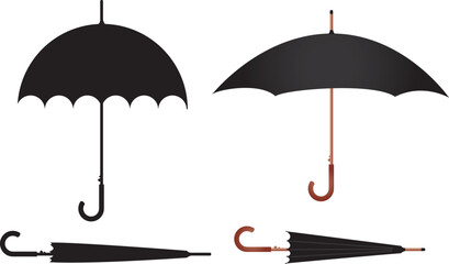 Black Umbrella Vector Set - Open and Closed (Isolated Illustration) © inografik