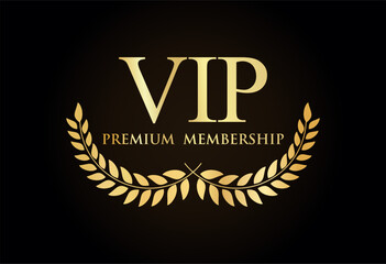 VIP Members Golden Laurel Wreath Sign Vector Template Design Illustration