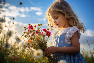 A curious little girl exploring a meadow