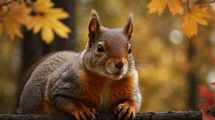 Squirrel in Autumn Foliage: A Perfect Nature Shot, Generative AI