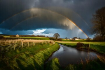 Fototapeta na wymiar rainbow over lake