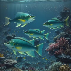 Fototapeta na wymiar green sea fish Generative AI