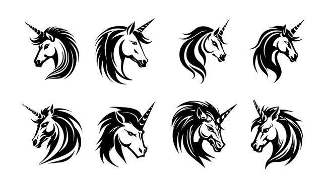 Unicorn head logo set - vector illustration, emblem design on white background.