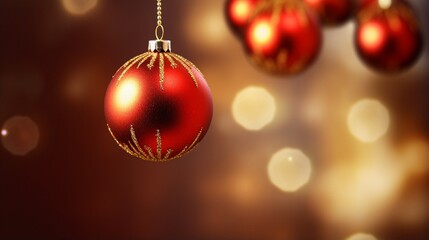 Hanging Christmas ornaments on a blurry background