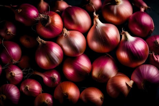 ﻿Macro photography is when you capture very detailed pictures of shallots from a close distance. The photos are usually captured in a dimly lit room.. AI Generated