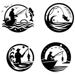 Fishing logo vector illustration a set of group pack