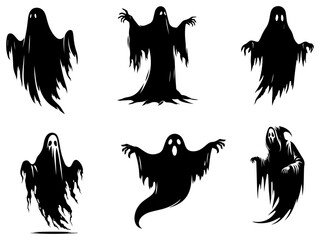 ghost Halloween vector silhouette full black color white background
