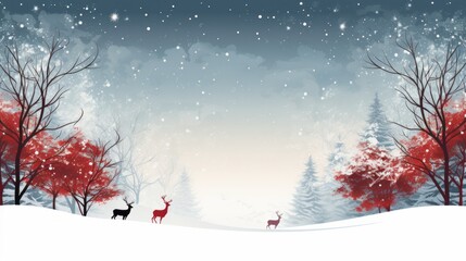A Majestic Winter Scene: Three Graceful Deer Amidst a Snowy Landscape. Christmas background with copy space