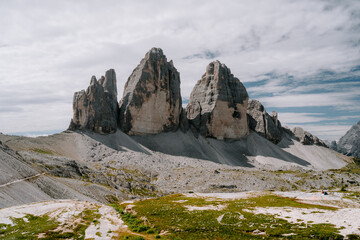 Most iconic mountain in italian Dolomites, the Tre cime with the three epic peaks