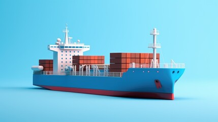 3d Illustration Simple Cargo Ship in Isolated Background