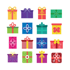 Set of colourful gift boxes on white background