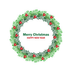 Green floral wreath design on white background