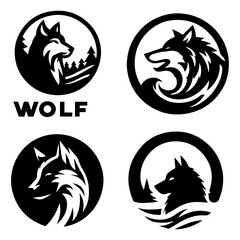 Wolf logo concept vector illustration black color a set of group