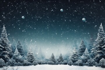 Fototapeta na wymiar Illustration of a winter wonderland with snow-covered trees created with Generative AI technology