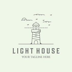 maritime security minimalist lighthouse line art icon logo design illustration