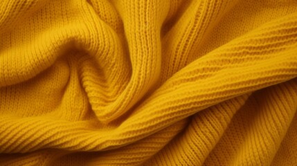 Close-up of soft fabric yellow color knitted patterns texture
