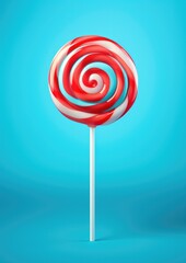 Sweet tasty colorful lollipop on a blue background. Generative AI.