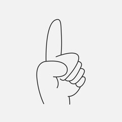 Hand Finger Pointing Up line illustration. Number One concept.  Sketch hand gesture cartoon style. Vector