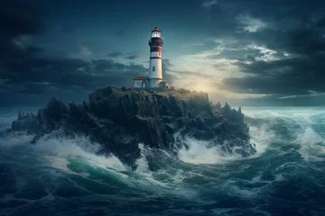 Foto op Aluminium A lighthouse on a rock in the middle of the ocean © Rehman