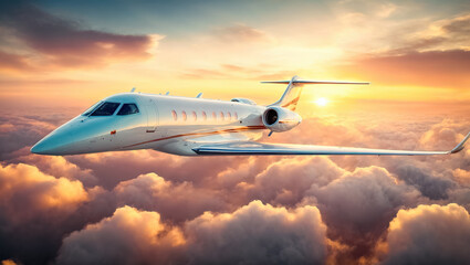 Obraz premium Luxury VIP Business Jet Soaring Through the Sky Amongst the Clouds