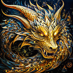 golden dragon on a black background