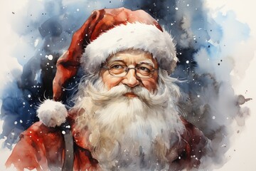 Digital painting of Santa Claus in a red hat and glasses. Christmas illustration. Created with Generative AI tools