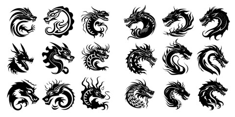 Dragon icons vector illustration set. Henna.