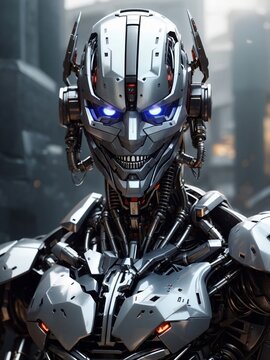 An evil robot, its cold, metallic visage twisted into a menacing grin, plotted world domination with ruthless efficiency, sowing chaos.
