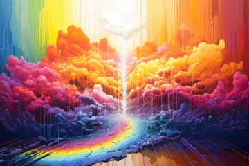 Enchanting abstraction using rainbow and rain - obrazy, fototapety, plakaty