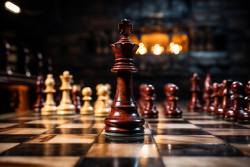 photo of a chessboard mid-game, with pieces strategically positioned, conveying the intensity and concentration of a match.